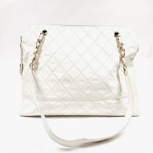 Authentic Chanel White Patent Leather Shoulder Bag